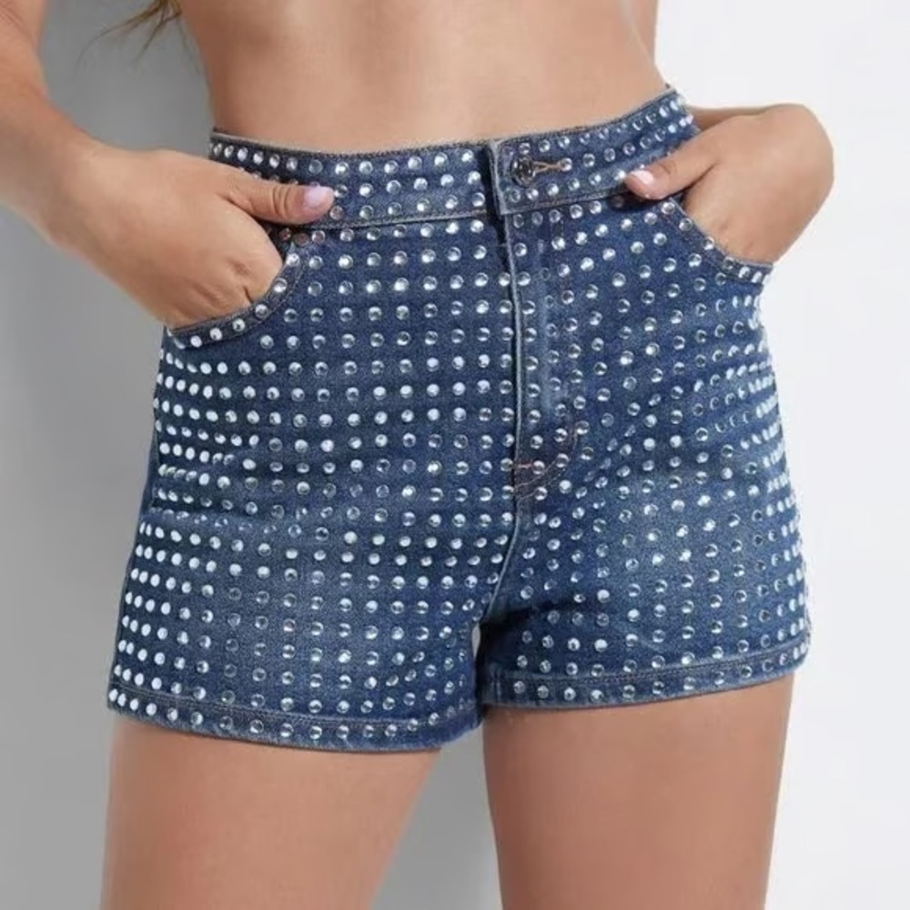 Guess Blue Studded Jean Shorts
